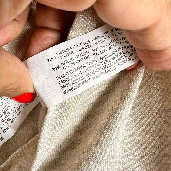 Zara Ribbed Beige Cozy Knit V-Neck Surplice Tie Waist Top Small - Picture 10 of 11